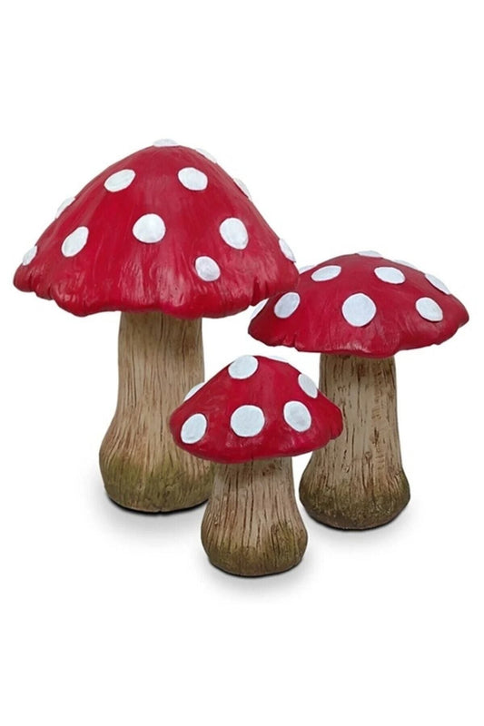 Decorative Mushroom Figurine Set (3 Pieces) Red