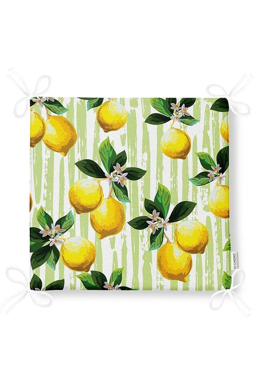 Lemon Pattern Zippered Chair Cushion with Green Stripes