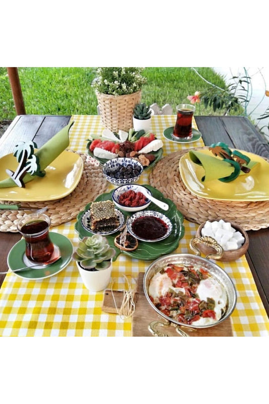Yellow White Gingham Square Pattern Gingham Runner - Runner