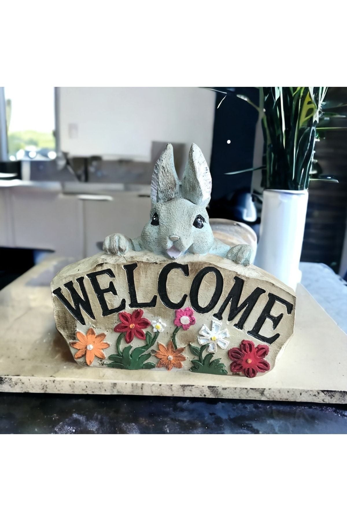 Rabbit Welcome Figurine Gray (26x24cm)