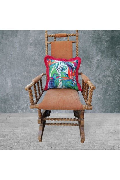 Tropikal Çift Taraflı Dekoratif Püsküllü - Saçaklı Kırlent Kılıfı 1 Adet 43x43cm