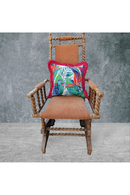 Tropikal Çift Taraflı Dekoratif Püsküllü - Saçaklı Kırlent Kılıfı 1 Adet 43x43cm