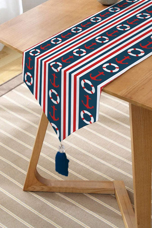 Sea Themed, Striped, Anchor, Tasseled, Triangle Runner