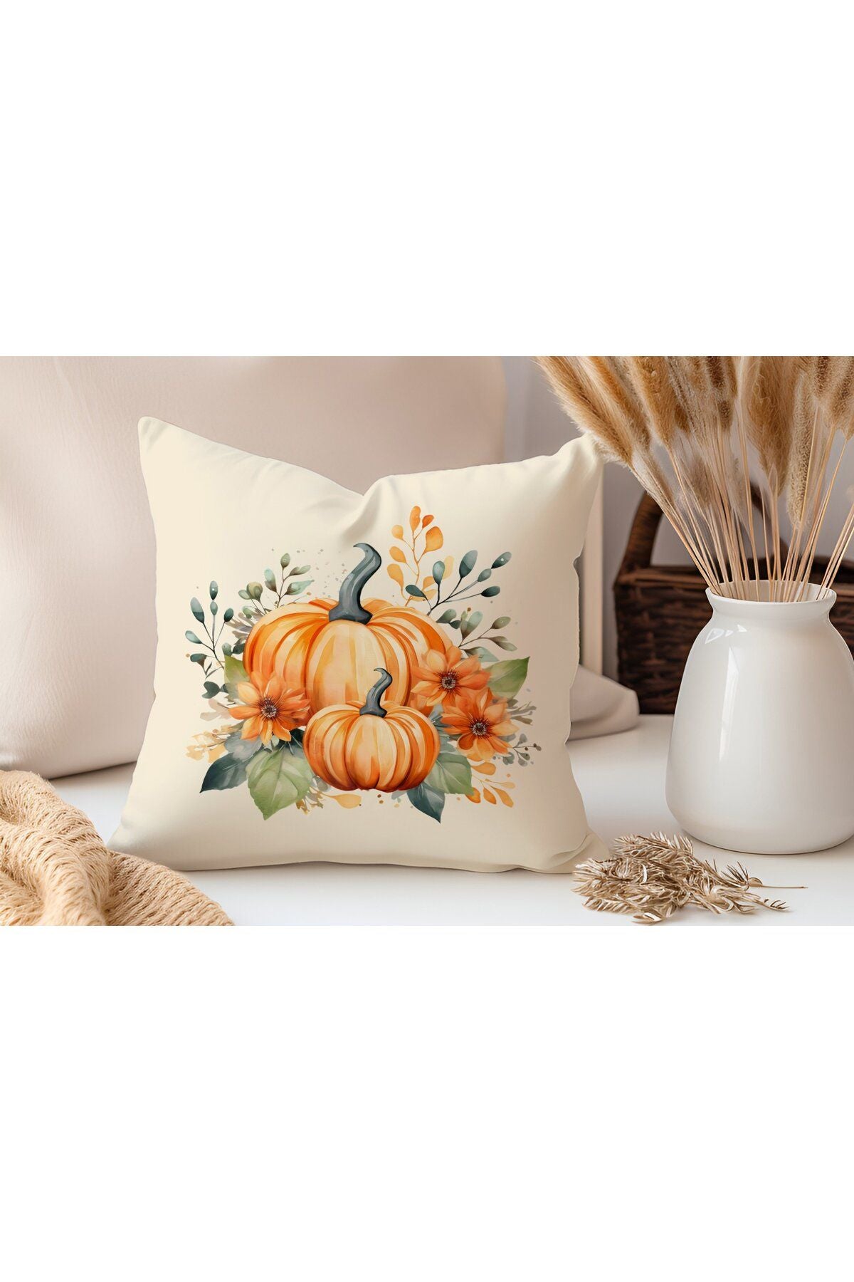 Sonbahar Serisi Balkabakları, Balkabağı, Pumpkin, Halloween Yastık Kılıfı - Kırlent Kılıfı