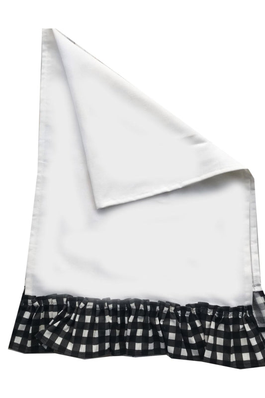 Plaid Black White Ruffle White Runner