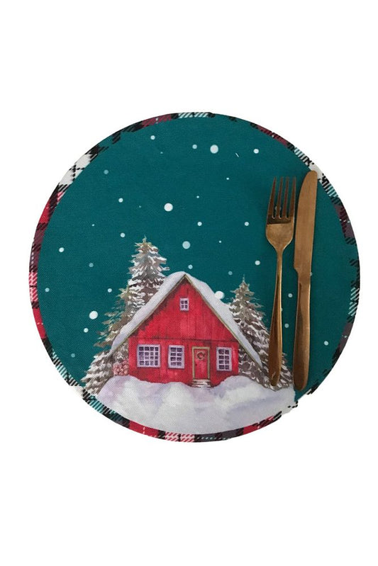Winter House Patterned Pattern 2 Pieces Winter Placemat, Fabric - Wooden Inside Placemat