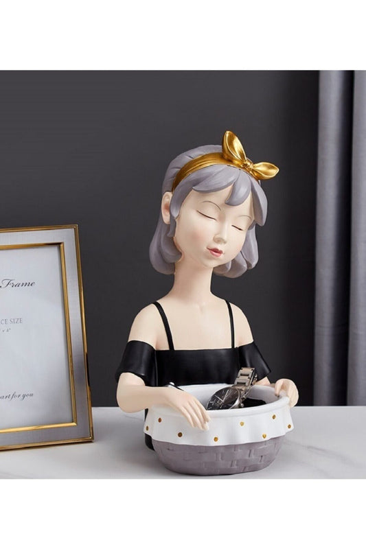 Decorative Polyester Basket Girl Figurine
