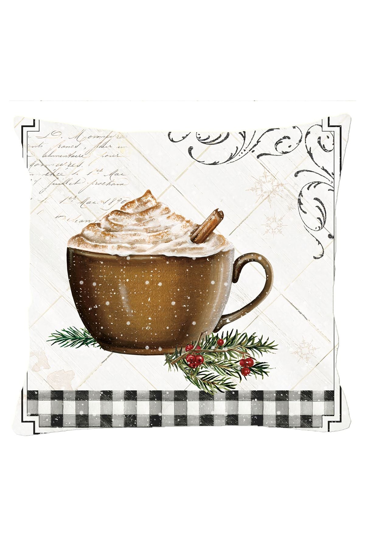 Cappucino Kareli Kış Serisi No: 1 Kırlent Kılıfı