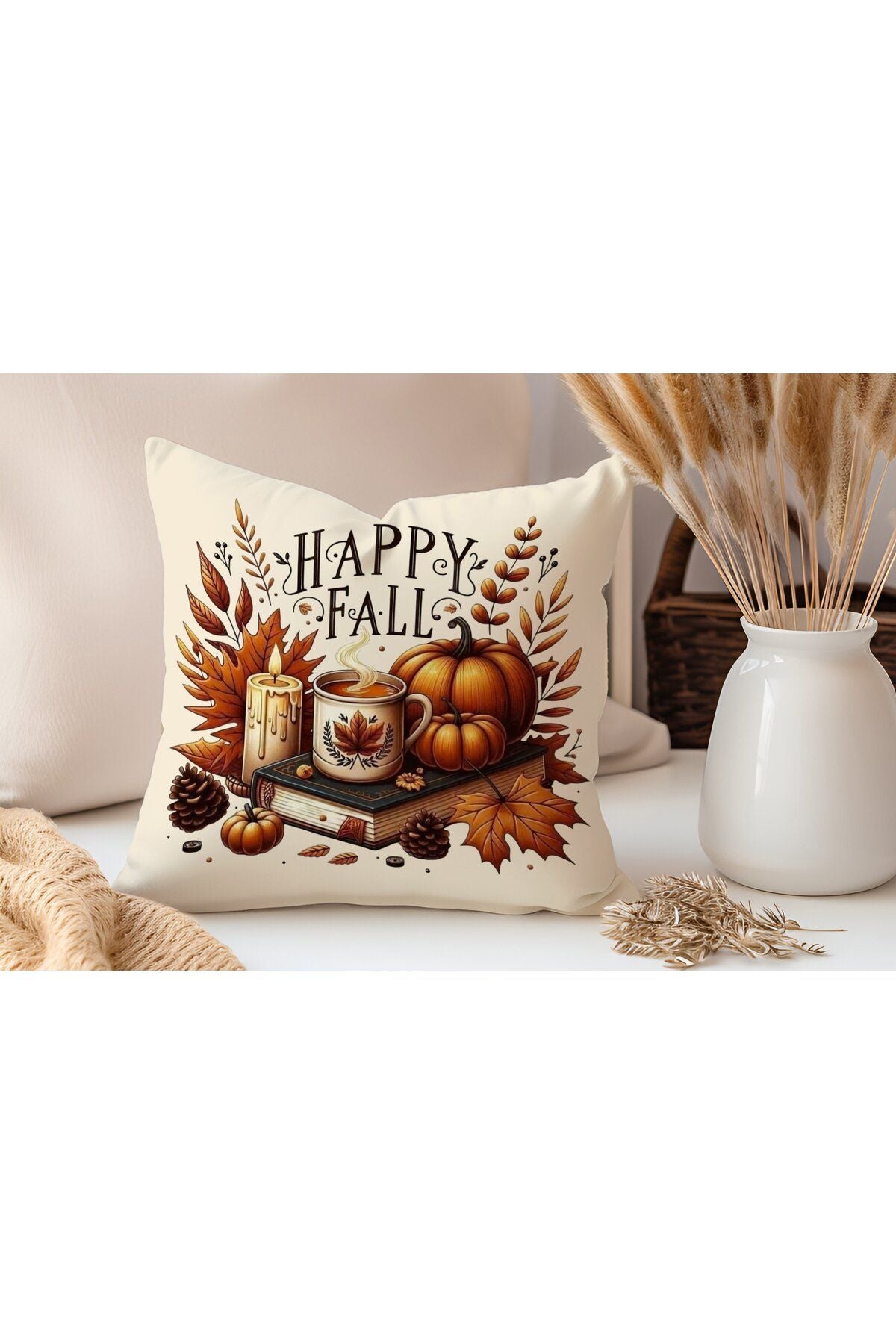 Sonbahar Serisi Balkabakları, Balkabağı, Pumpkin, Halloween Yastık Kılıfı - Kırlent Kılıfı