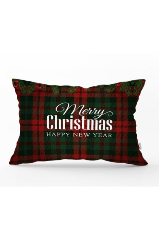 Ekose Zeminde Merry Christmas Yastık & Kırlent & Kırlent Kılıfı 35x55 Cm