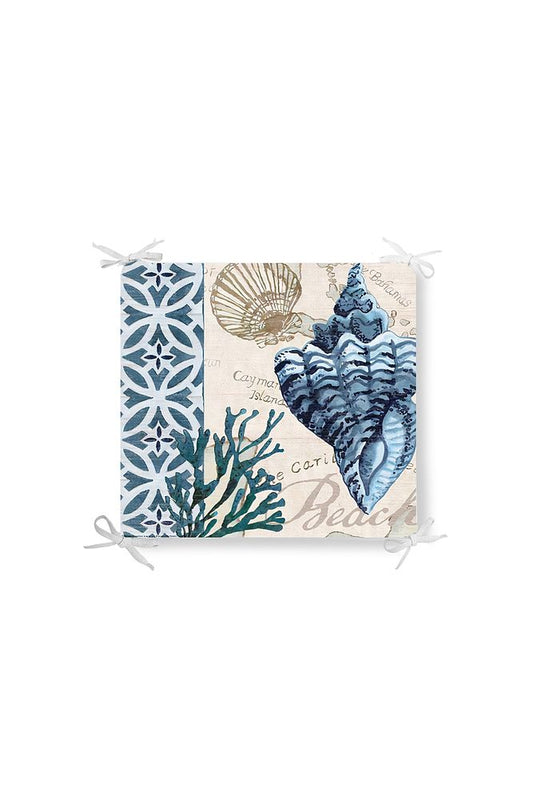 Marine Turquoise Seashell 3 Pattern Zippered Chair Cushion