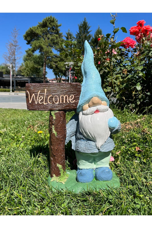 Welcome Written Garden Gnome, Polyester Figurine,