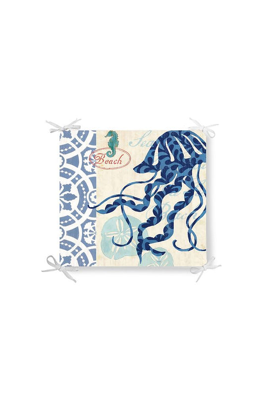 Marine Turquoise Jellyfish Pattern Zippered Chair Cushion