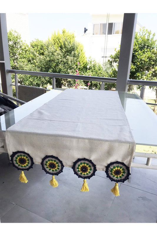 El Örgüsü, Tığ İşi, Runner - Ranir, Lacivert Sarı Yeşil Gri