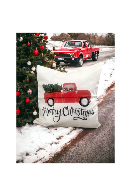 Yılbaşı, Christmas, Kış, Winter Truck Araba Desenli Kırlent Kılıfı