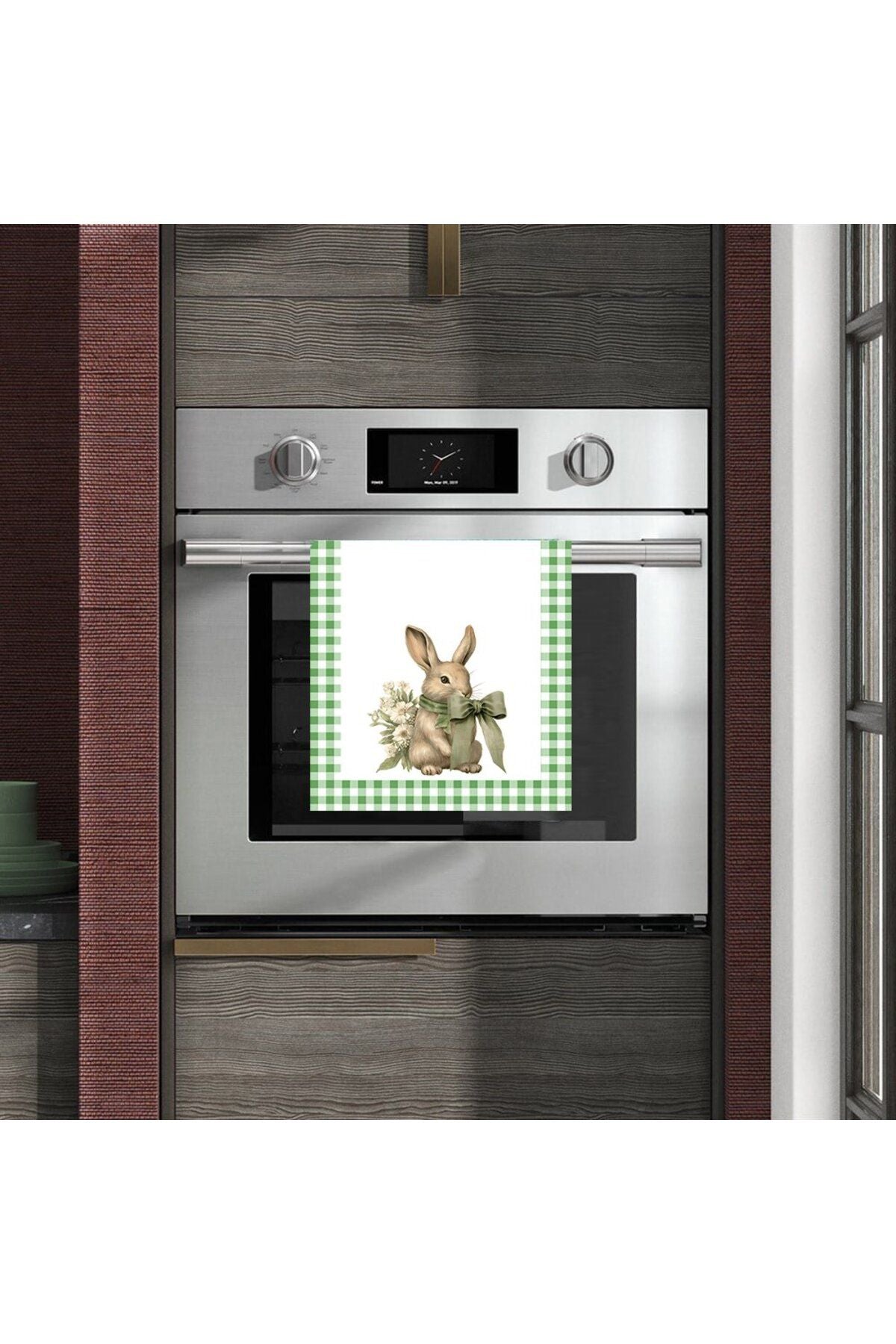 Green Gingham Rabbit Patterned Oven Cover