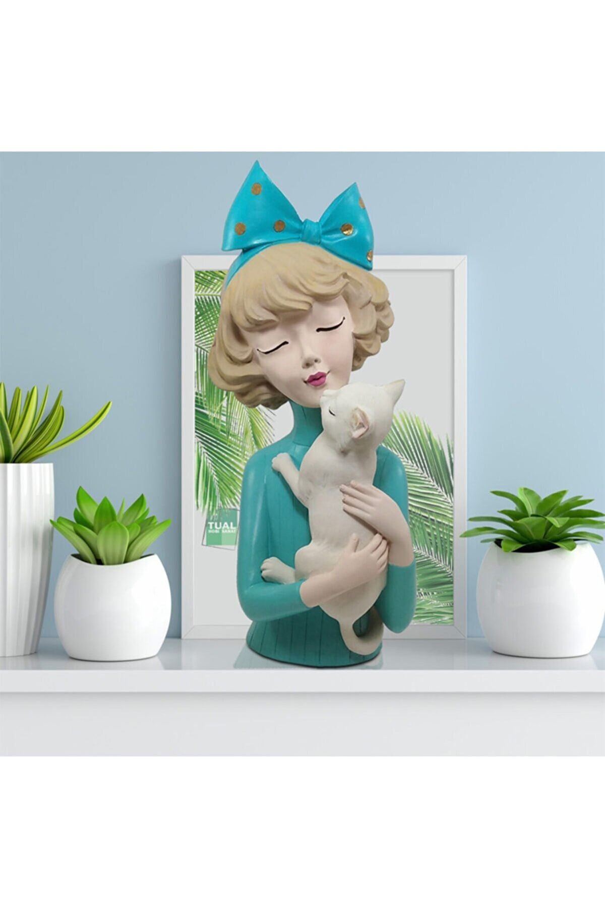 Girl with Turquoise Cat (30x14cm)