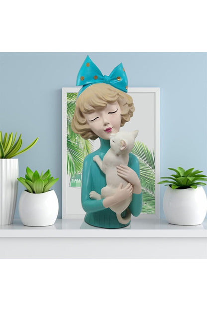 Girl with Turquoise Cat (30x14cm)