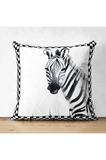 Damalı Çerçeve Zebra Desenli Yastık Kırlent Kılıfı