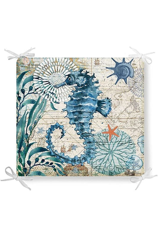 Marine Seahorse Pattern Zippered Chair Cushion