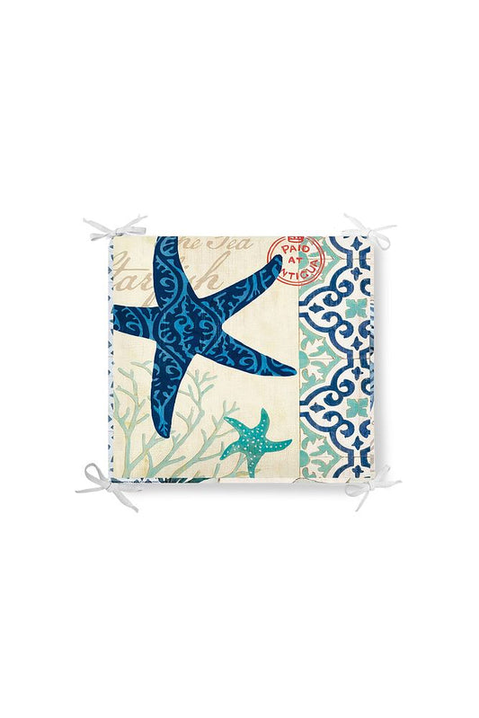 Marine Turquoise Starfish Pattern Zippered Chair Cushion