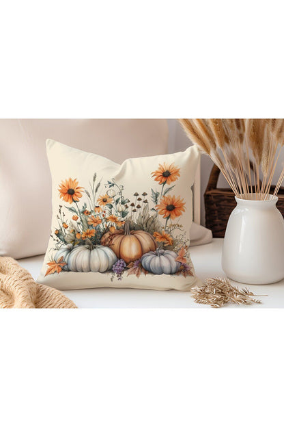 Sonbahar Serisi Balkabakları, Balkabağı, Pumpkin, Halloween Yastık Kılıfı - Kırlent Kılıfı