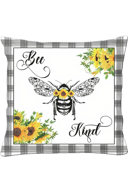 Bee Kind Siyah Beyaz Çizgiler ve Ayçiçekli Arı Yastık - Kırlent Kılıfı