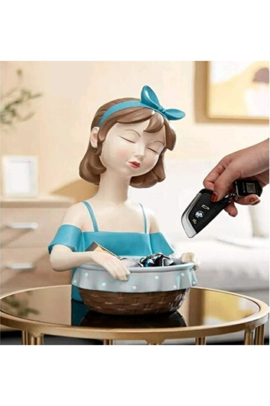 Girl with Basket Statue Turquoise