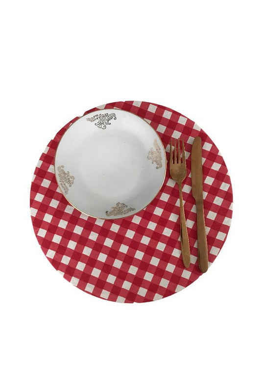 Small Red Gingham, Checkerboard 2 Pieces Winter Placemat, Fabric - Wooden Placemat Inside