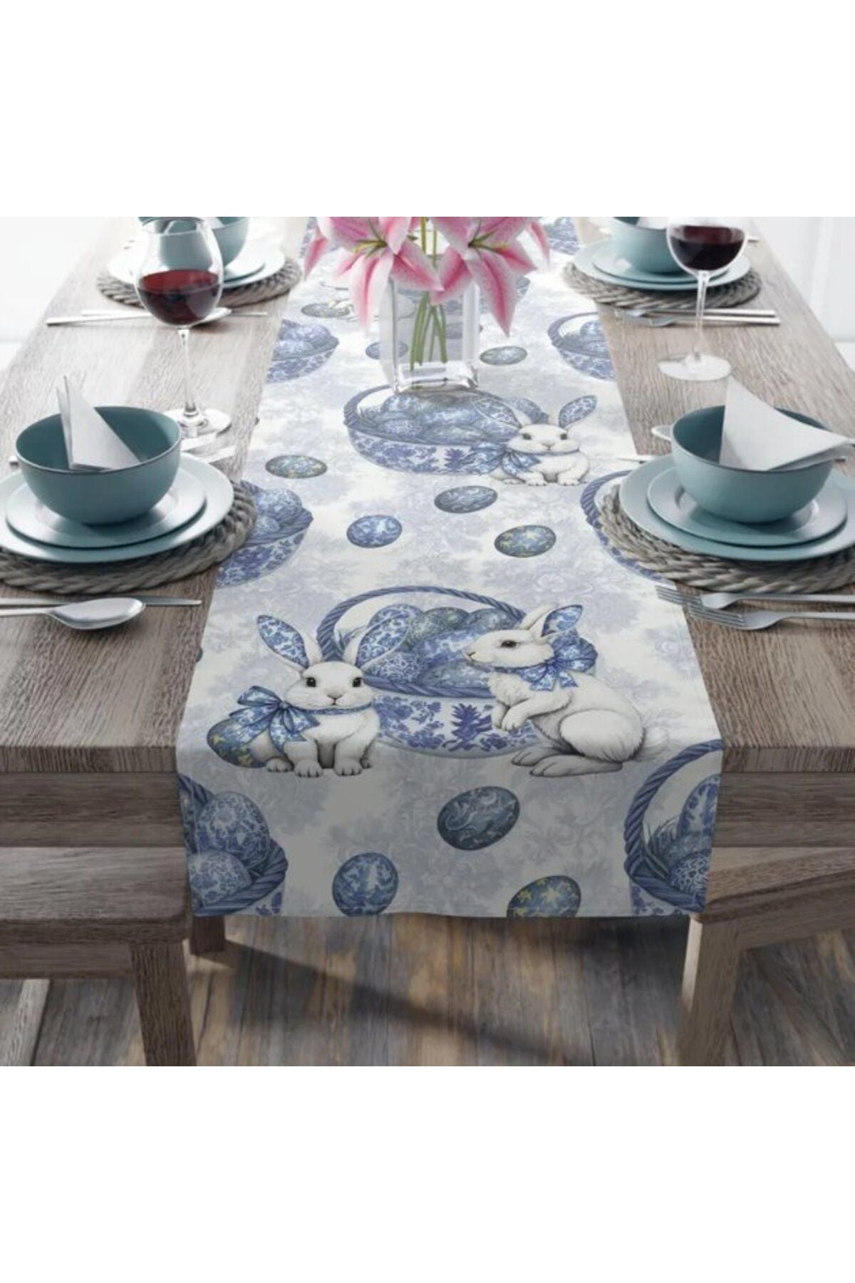 Chinoiserie Bunny Tavşan Desen Ranır - Runner