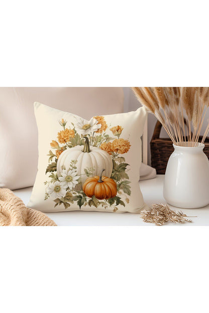 Sonbahar Serisi Balkabakları, Balkabağı, Pumpkin, Halloween Yastık Kılıfı - Kırlent Kılıfı