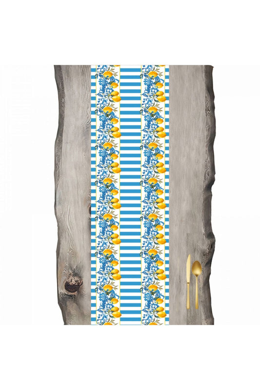 Lemon Blue White Striped Runner