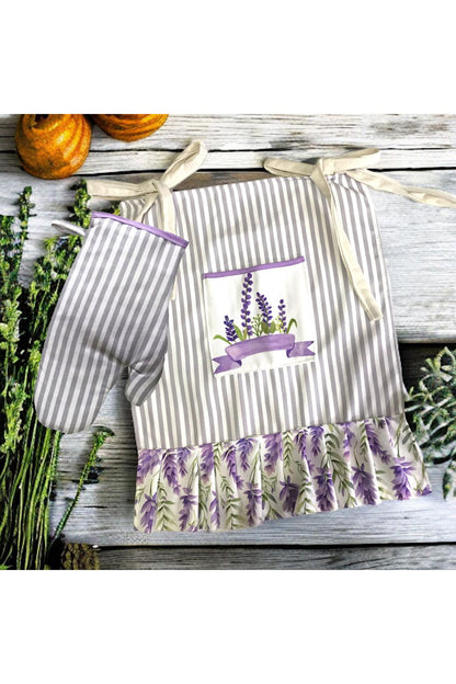Lavender Pattern, Ruffle, Oven Apron (Cover) and Glove