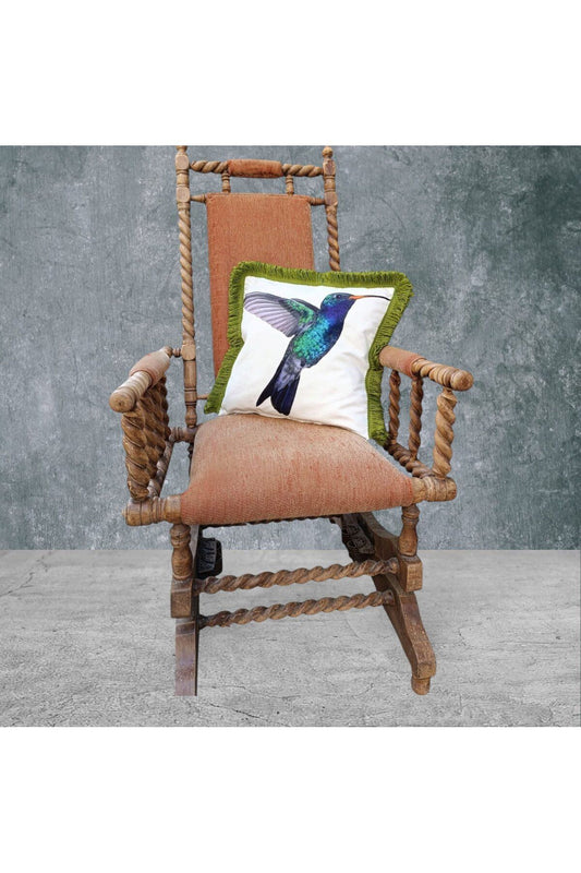 Hummingbird Kuş Çift Taraflı Dekoratif Püsküllü - Saçaklı Kırlent Kılıfı 1 Adet 43x43cm