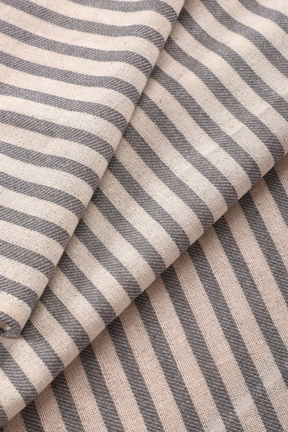 Gri Çizgili Keten Runner 40x150 Cm
