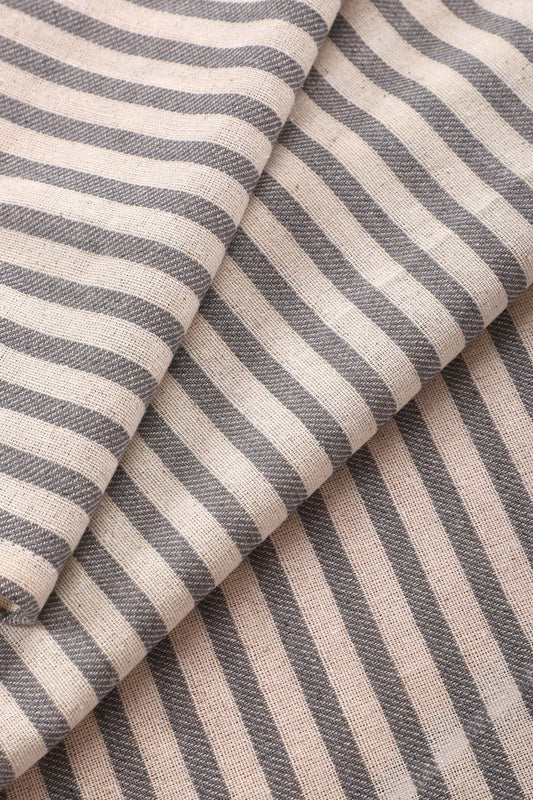 Gri Çizgili Keten Runner 40x150 Cm