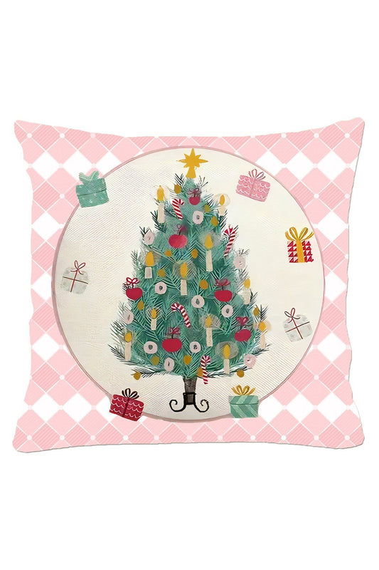 Yılbaşı, Christmas, Kış, Winter Falala Serisi Pembe Çam Ağacı No:2 Kırlent - Kırlent Kılıfı