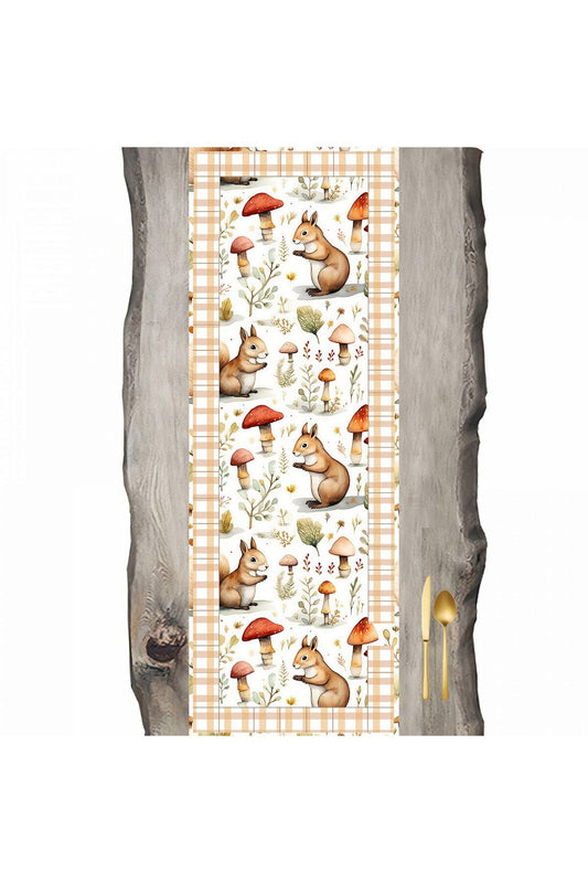 Squirrel And Autumn Mushroom Pattern Runner
