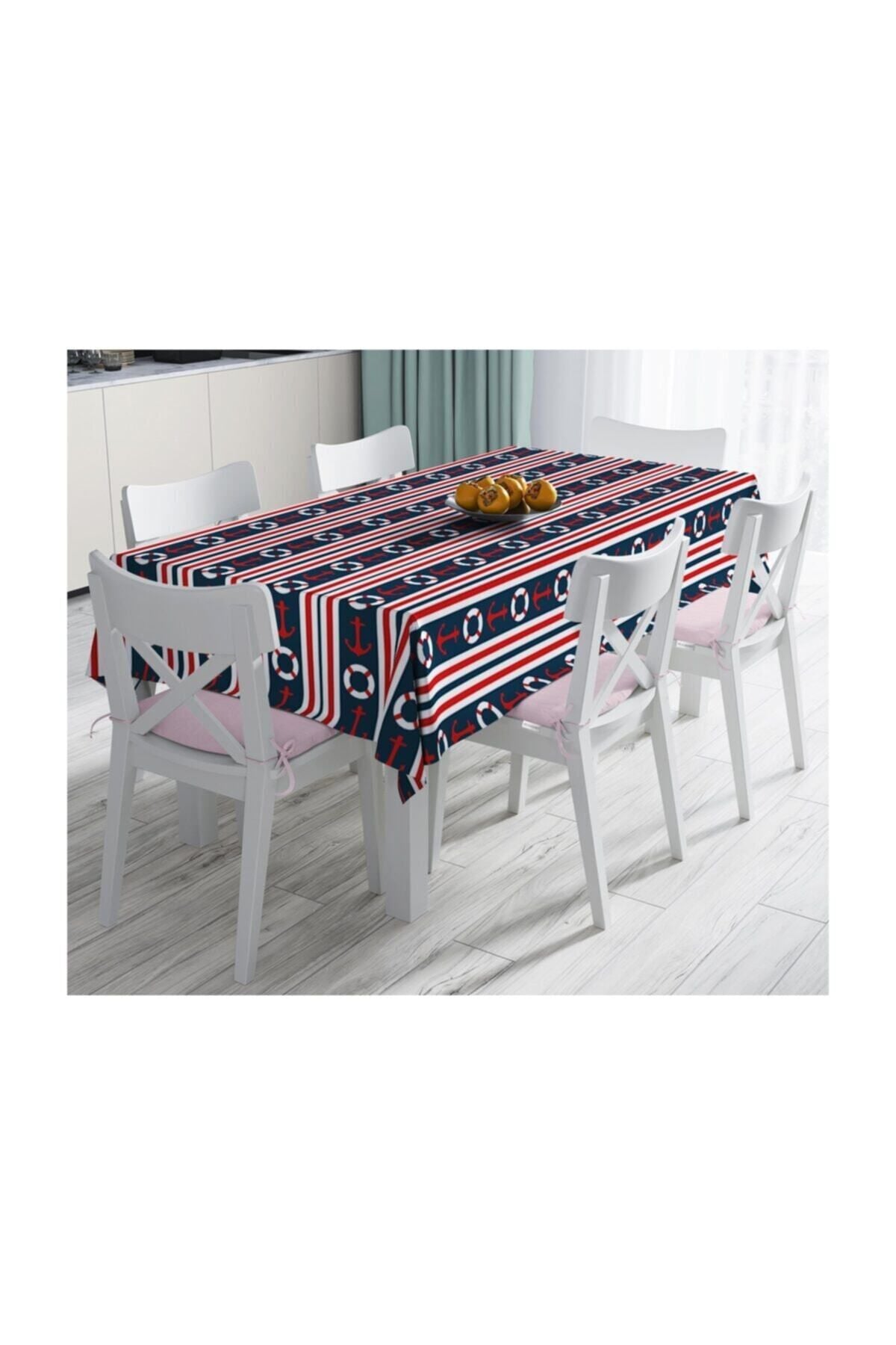 Sea Themed, Striped, Anchor, Tablecloth