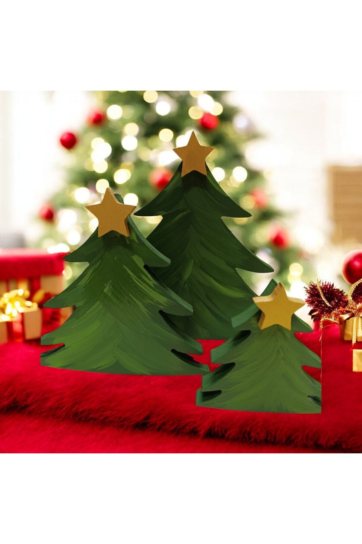 3Lü Yılbaşı Ağacı Ahşap Dekor - Yılbaşı, Noel, Özel Etkinlik