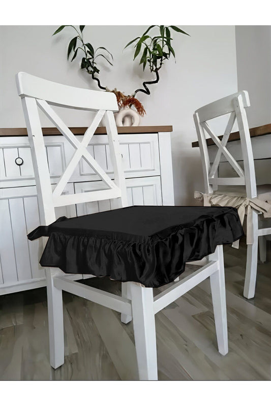 Ruffle Liquid &amp; Stain Repellent Scandinavian Chair Cushion Black