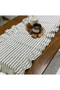 Fırfırlı Gri Çizgili Keten Runner 40 x 150