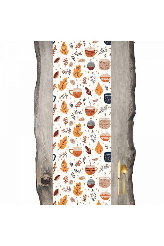 Autumn Series Cream Base Autumn Leaves and Hot Cup Runner 45 x 140 cm