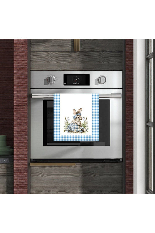 Blue Gingham Rabbit Patterned Oven Cover