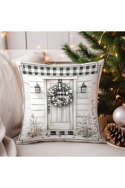 Yılbaşı, Christmas, Kış, Winter Serisi Ekoseli Kırlent - Kırlent Kılıfı