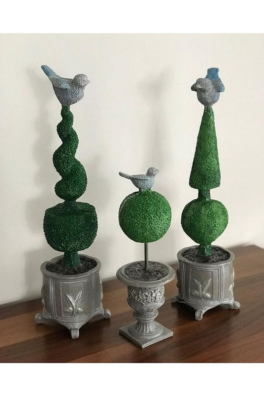 Polyester Kuşlu Saksılı Bitki Obje