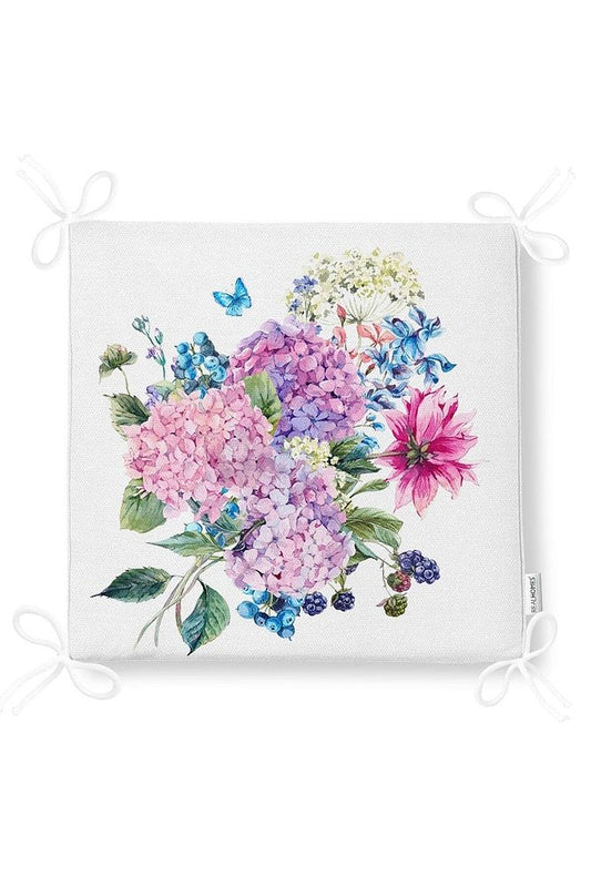 Hydrangea And Lilies Zippered Chair Cushion