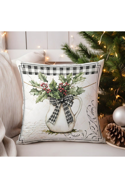 Yılbaşı, Christmas, Kış, Winter Serisi Ekoseli Kırlent - Kırlent Kılıfı