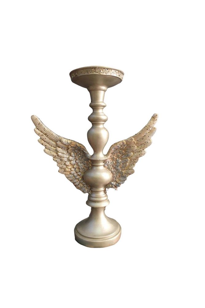 Angel Winged Candlestick &amp; Candle Holder Cream Glitter