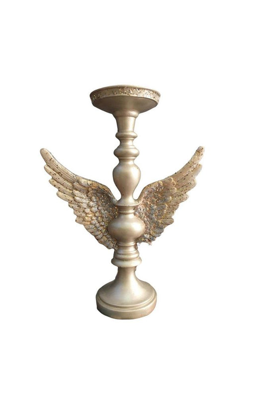 Angel Winged Candlestick &amp; Candle Holder Cream Glitter
